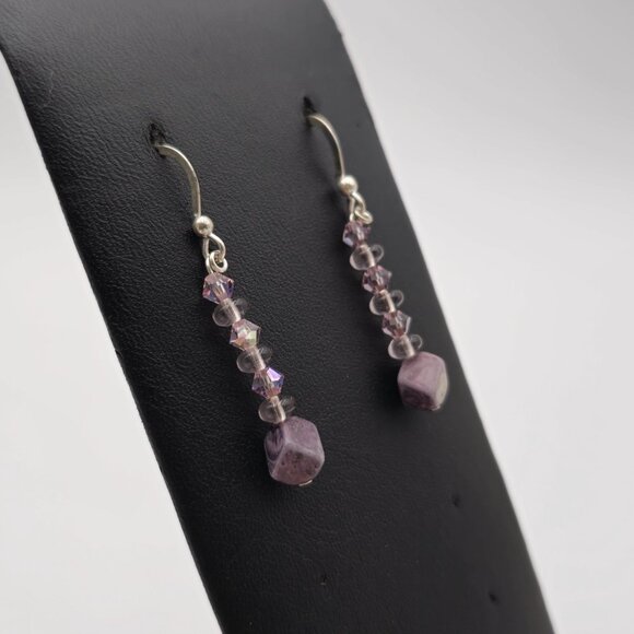 Sterling Silver Beautiful Crystals With Stone Dangle Earrings A3111 - Picture 2 of 5